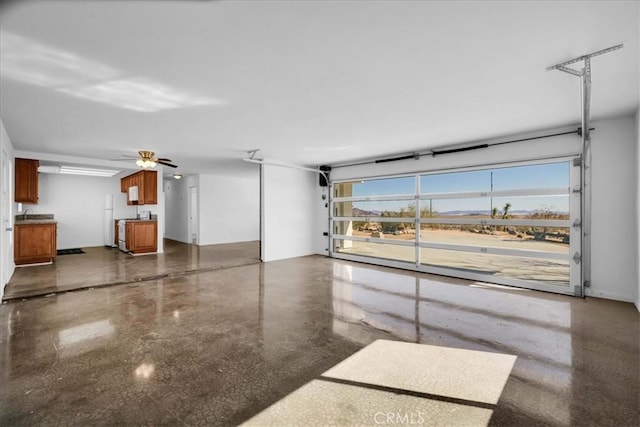 garage with a ceiling fan