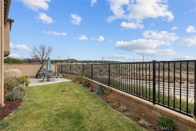 view of yard featuring a patio and a fenced backyard