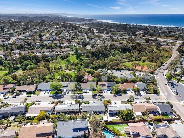 aerial view featuring a water view and a residential view