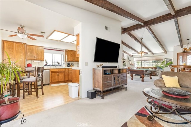 living room with pool table, visible vents, and plenty of natural light