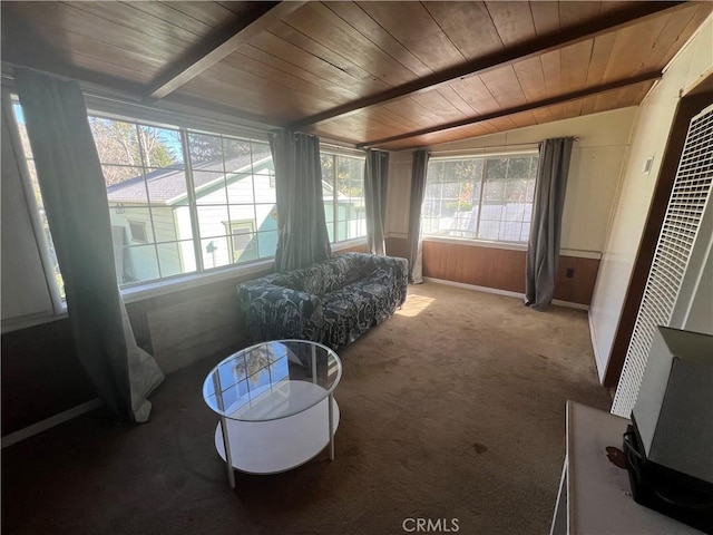 sunroom featuring lofted ceiling and wooden ceiling