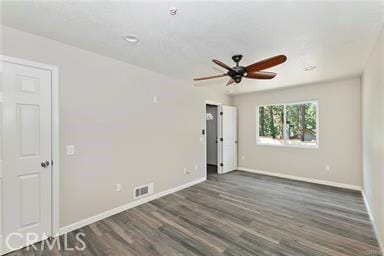 23511 Lake Dr, Crestline, CA 92325 - empty room featuring baseboards, ceiling fan, and wood finished floors
