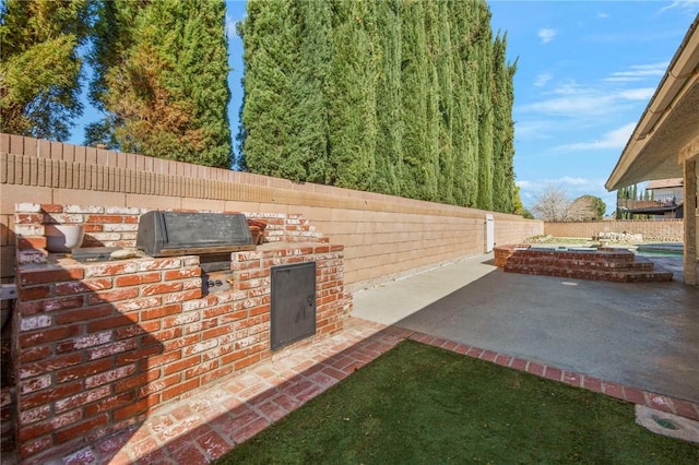 view of patio / terrace with exterior kitchen and a fenced backyard