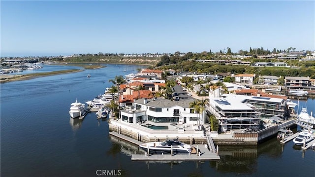 exterior space with a water view