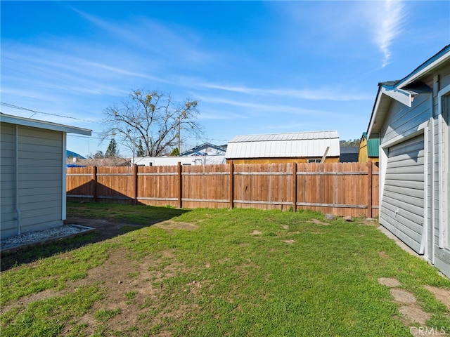 view of yard with a fenced backyard