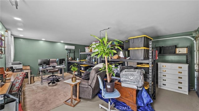 interior space with recessed lighting and finished concrete flooring