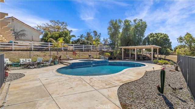 view of swimming pool with a fenced in pool, a patio, and a fenced backyard