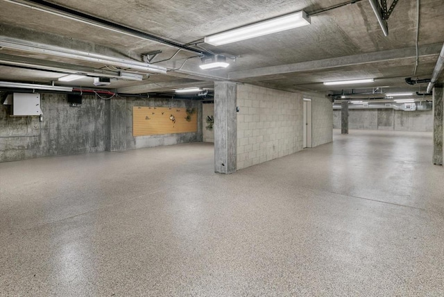 parking deck featuring a garage door opener