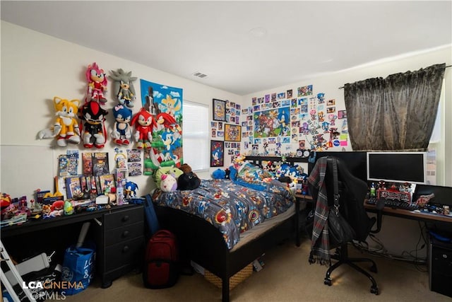 carpeted bedroom with visible vents