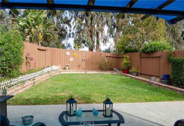 view of yard with a patio area and a fenced backyard