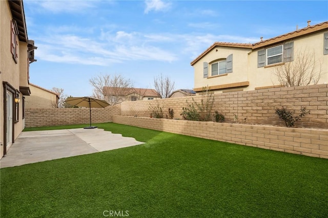 view of yard with a patio and a fenced backyard