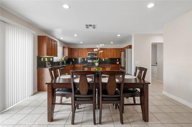 dining area with recessed lighting, visible vents, and light tile patterned floors