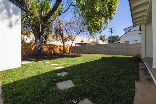 view of yard with a fenced backyard