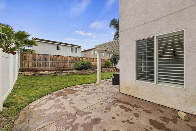 view of patio / terrace featuring a pergola and a fenced backyard