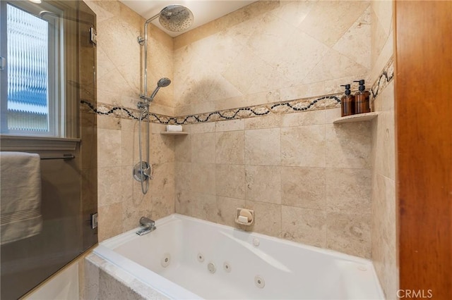 full bath featuring a combined bath / shower with jetted tub