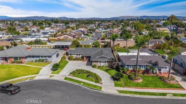 bird's eye view with a residential view and a mountain view