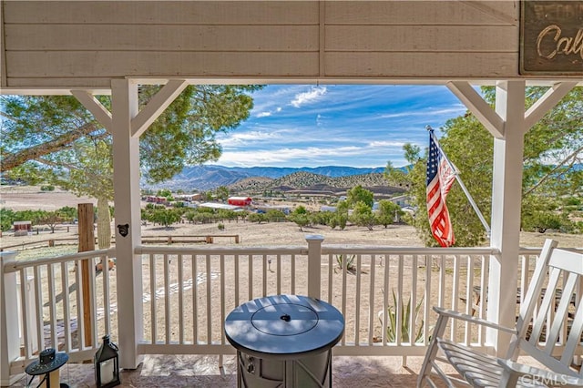 deck with a mountain view