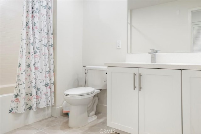 16289 Dawn Way Unit 204, Tustin, CA 92782 - full bath featuring toilet, tile patterned floors, vanity, and shower / bath combo with shower curtain