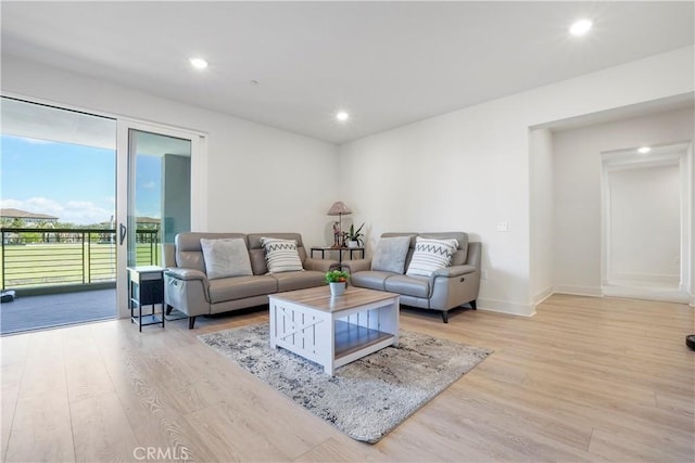living area featuring recessed lighting and wood finished floors
