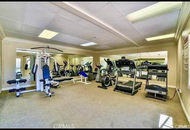 20146 Cohasset St Unit 15, Winnetka, CA 91306 - gym featuring ornamental molding, carpet, and baseboards