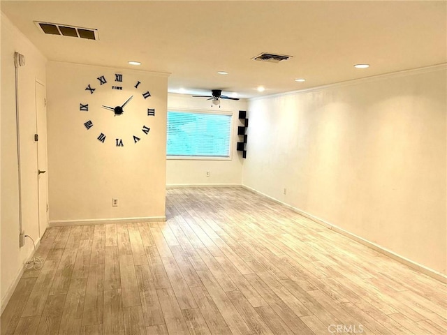 20146 Cohasset St Unit 15, Winnetka, CA 91306 - empty room with light wood-style flooring, baseboards, recessed lighting, ceiling fan, and crown molding
