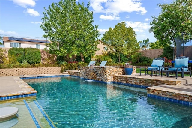 view of pool featuring a patio, fence, and a fenced in pool