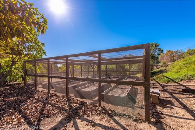 exterior space with an outbuilding