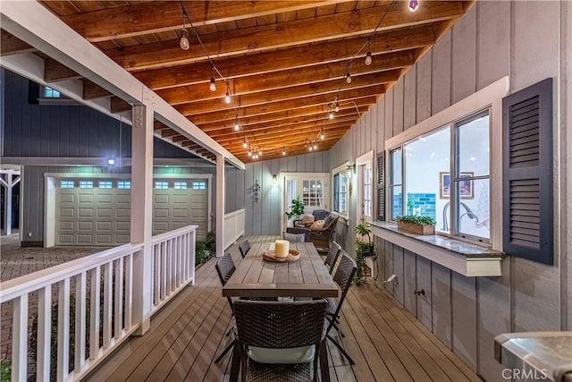 deck featuring a garage