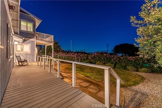 view of deck at night