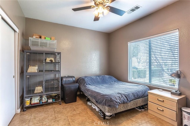 bedroom featuring a ceiling fan and visible vents