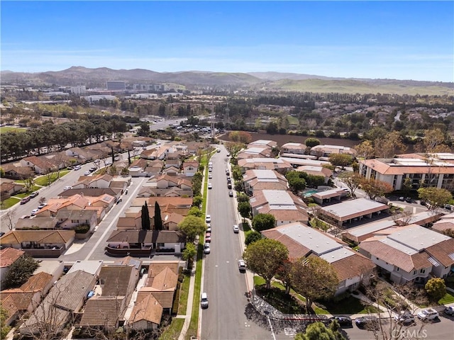 aerial view featuring a residential view and a mountain view