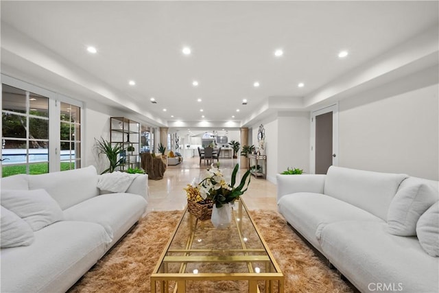 living room featuring recessed lighting