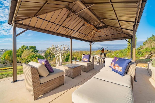 view of patio / terrace featuring a gazebo and an outdoor living space