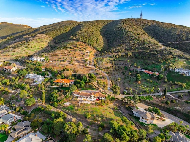 drone / aerial view featuring a mountain view