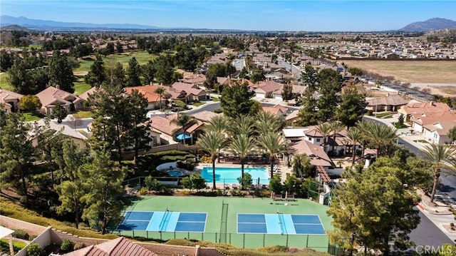 bird's eye view featuring a mountain view and a residential view