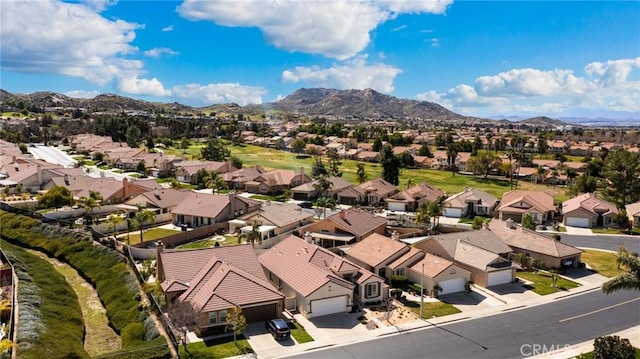 aerial view featuring a residential view and a mountain view