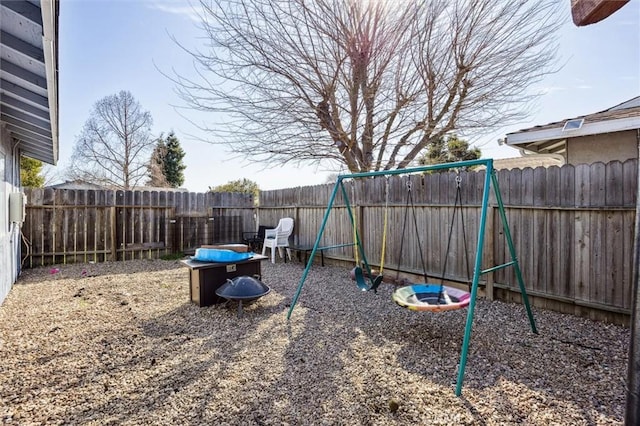 view of playground featuring a fenced backyard