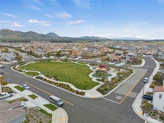 aerial view featuring a residential view and a mountain view