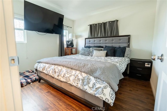 bedroom featuring multiple windows and wood finished floors