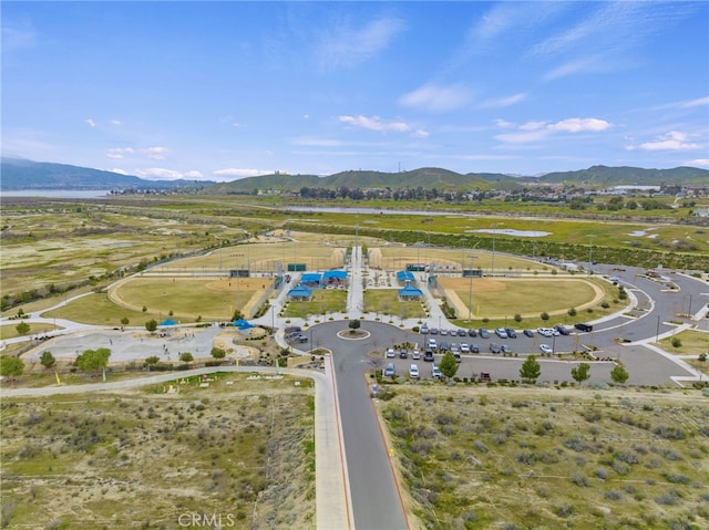 drone / aerial view featuring a mountain view