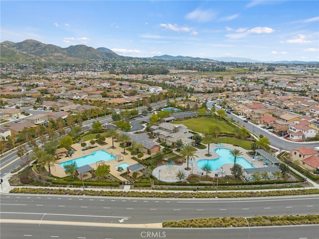 aerial view with a residential view and a mountain view