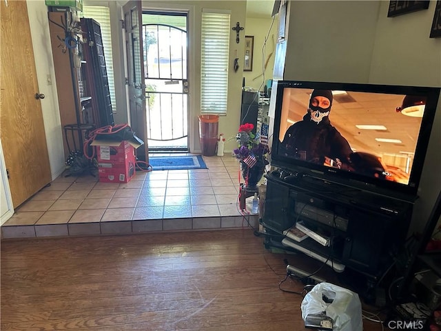 foyer with wood finished floors