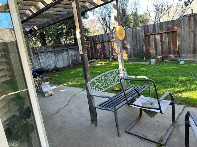 view of patio with a fenced backyard and a pergola