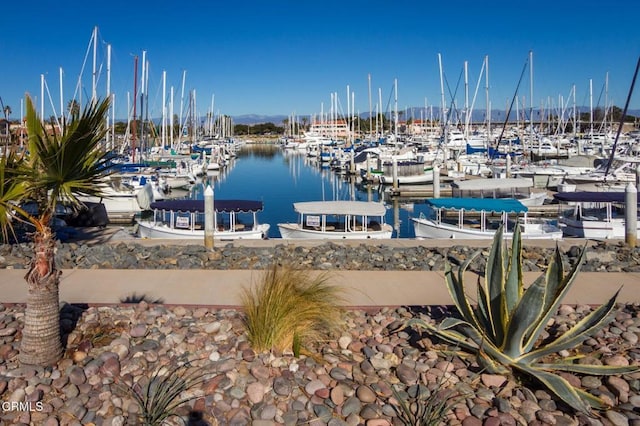 view of dock with a water view