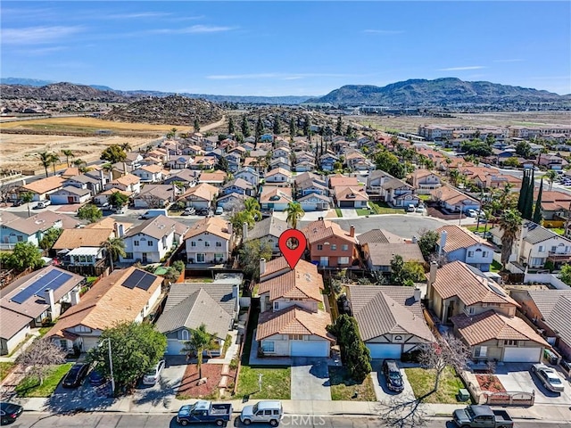 aerial view featuring a residential view and a mountain view