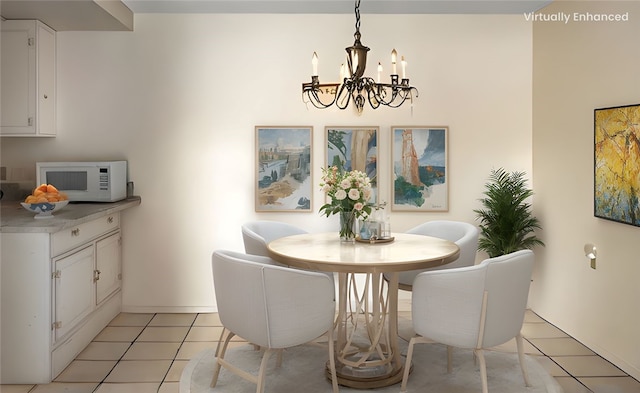 660 Avenida Sevilla Unit P, Laguna Woods, CA 92637 - dining area with a chandelier and light tile patterned floors