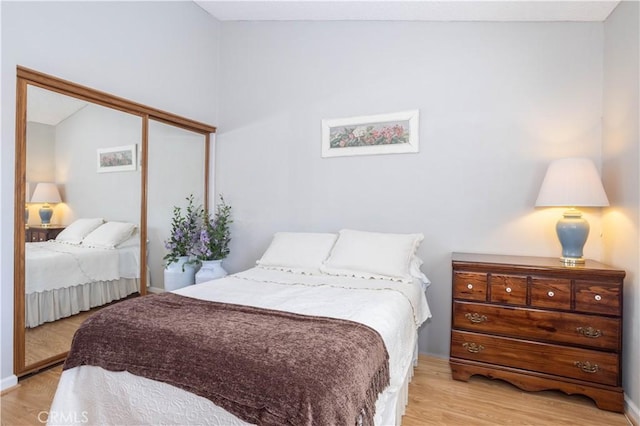 bedroom featuring a closet and wood finished floors