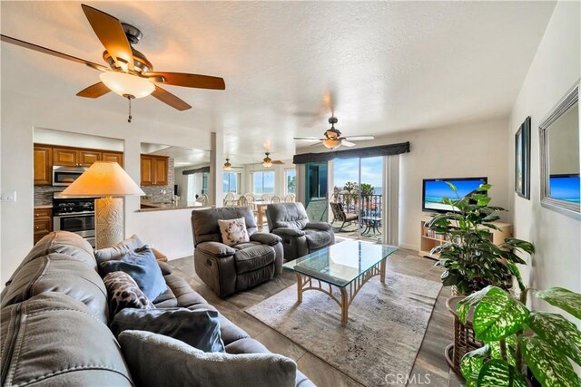 411 Avenida Granada Unit 2B, San Clemente, CA 92672 - living area with a ceiling fan and light wood-style floors