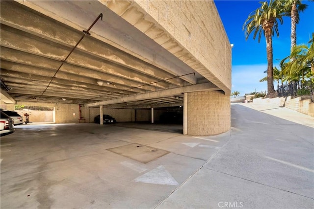 view of home's exterior featuring a parking deck