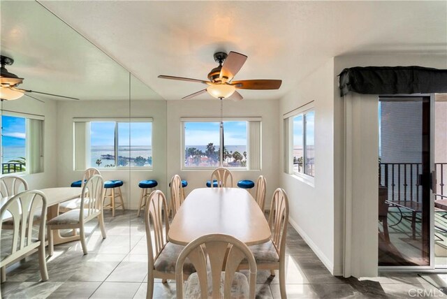 411 Avenida Granada Unit 2B, San Clemente, CA 92672 - dining space featuring a ceiling fan, plenty of natural light, and baseboards